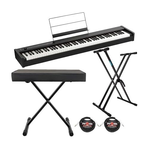  Korg D1 88-Key Digital Piano Bundle with Keyboard Bench, X Keyboard Stand, and Cables (2-Pack) (5 Items)