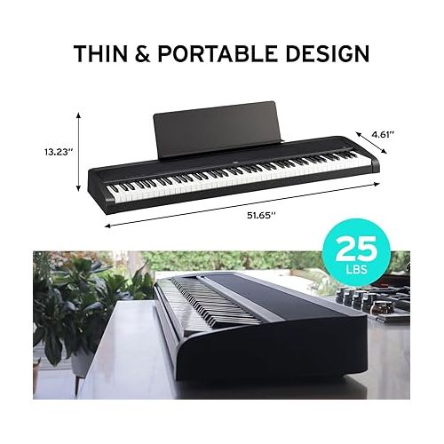  Korg B2 Portable Digital Piano with 88-Key Full Size Weighted Keyboard, Built-in Speakers, Music Stand, Sustain Pedal, and Power Supply (B2BK)