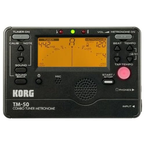  Korg TM50BK Instrument Tuner and Metronome, Black