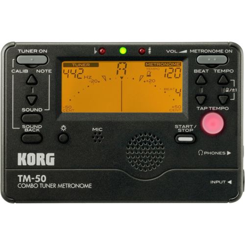  Korg TM50BK Instrument Tuner and Metronome, Black