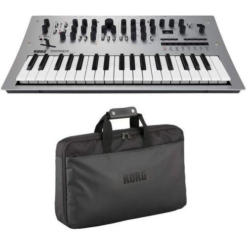  Korg Minilogue 4 voice Analog Synthesizer with 2 Oscillators per Voice and 16 step Sequencer with Custom Soft Case for Analog Synthesizer