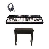 Korg Grandstage 88 RH3 Weighted Hammer Action 88 Key Stage Digital Piano with 7 Sound Engines in Black with Padded Wooden Piano Bench and Stereo Headphone