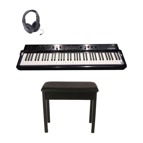  Korg Grandstage 88 RH3 Weighted Hammer Action 88 Key Stage Digital Piano with 7 Sound Engines in Black with Padded Wooden Piano Bench and Stereo Headphone