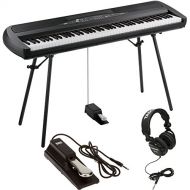 Korg SP280BK 88-Key Digital Piano with Speaker with Keyboard Piano Style Sustain Pedal and Stereo Headphones