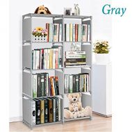 Korie 4 Tier Bookshelf Adjustable Bookcase Storage Bookshelf with 8 Book Shelves, Storage Cube Book Shelves Organizer Shelf (Gray)