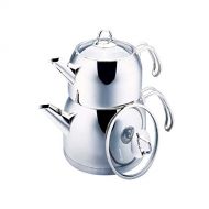 Korkmaz Provita Maxi Capsulated Turkish Tea Pot Set with Ergonomic Handle, Polish Finish - .7 & 1.5 Quart