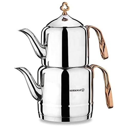  Korkmaz Cintemani Teekanne Teekocher 3.1 Liter Induktion geeignet Tea Pot Set A213 Rosagold