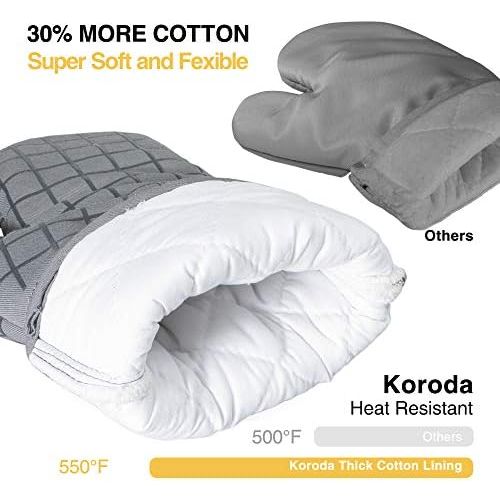  [아마존베스트]Koroda Oven Mitts and Pot Holders Sets: 550°F High Heat Resistant Oven Mitts with Kitchen Towels Thick Cotton Oven Gloves with Non-Slip Silicone for Cooking and Baking (6Pcs, Grey)