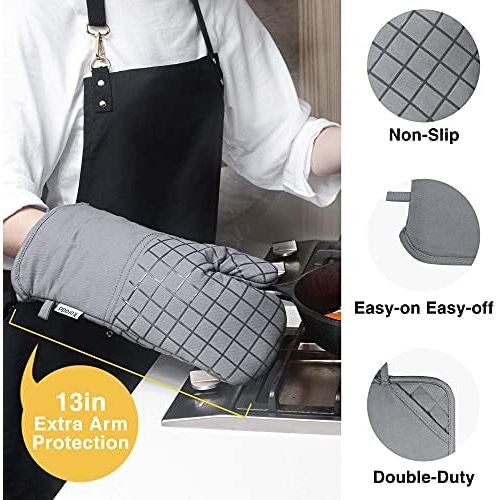  [아마존베스트]Koroda Oven Mitts and Pot Holders Sets: 550°F High Heat Resistant Oven Mitts with Kitchen Towels Thick Cotton Oven Gloves with Non-Slip Silicone for Cooking and Baking (6Pcs, Grey)