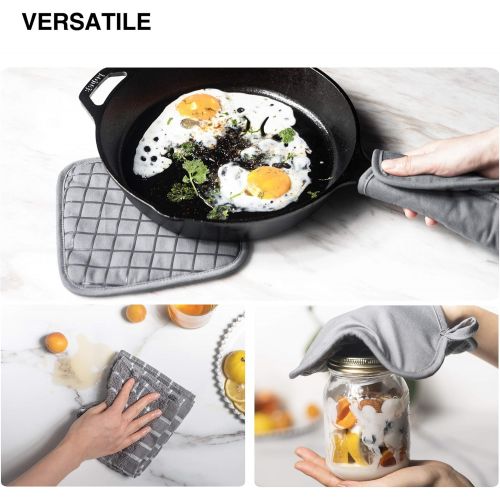  [아마존베스트]Koroda Oven Mitts and Pot Holders Sets: 550°F High Heat Resistant Oven Mitts with Kitchen Towels Thick Cotton Oven Gloves with Non-Slip Silicone for Cooking and Baking (6Pcs, Grey)