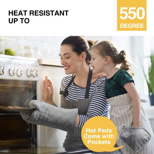  [아마존베스트]Koroda Oven Mitts and Pot Holders Sets: 550°F High Heat Resistant Oven Mitts with Kitchen Towels Thick Cotton Oven Gloves with Non-Slip Silicone for Cooking and Baking (6Pcs, Grey)