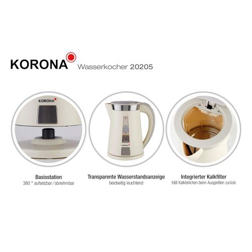  Korona 20205 Wasserkocher; leistungsstarker Kocher mit einer 360° Basisstation, 2200, 1.7 liters: beige, sand-grau
