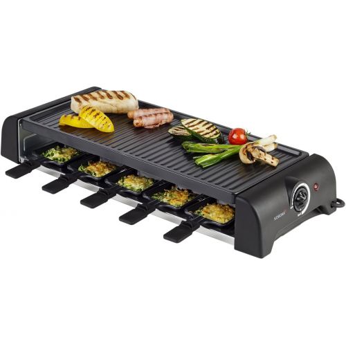 Korona 45060 Raclette Grill fuer 10 Personen - Tischgrill mit 10 Pfannchen und 10 Spatel - Abnehmbare Grillplatte