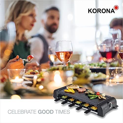 KORONA Korona 45060 Raclette Grill fuer 10 Personen - Tischgrill mit 10 Pfannchen und 10 Spatel - Abnehmbare Grillplatte