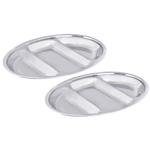  Kosma Set of 2 Stainless Steel Divided Platter | Snack Platter | Oval Vegetable Dish - 51 cm