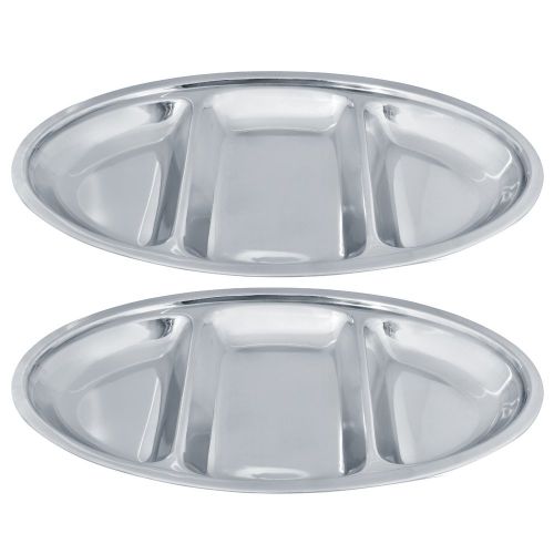  Kosma Set of 2 Stainless Steel Divided Platter | Snack Platter | Oval Vegetable Dish - 51 cm