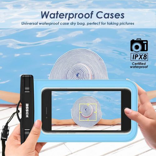  [아마존베스트]Kosse Universal Waterproof Case Cellphone Dry Bag for iPhone 12 Pro 12 Mini 11 Pro SE 2020 Xs Max XR XS X 8 7S Plus, Galaxy S10/S10+/S10e/S9/S9+/S8/Note 9 8, Pixel 4 XL up to 6.5 