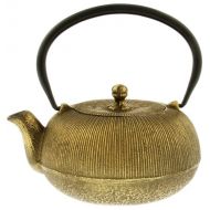 Kotobuki Japanese Iron Teapot, Black and Gold 1000 Lines