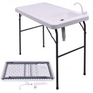 Kotulas GYMAX Fish Table, Portable Folding Fish Table Fish Fillet Cleaning Cutting Table with Sink Faucet, for Outdoor Camping Picnic Party