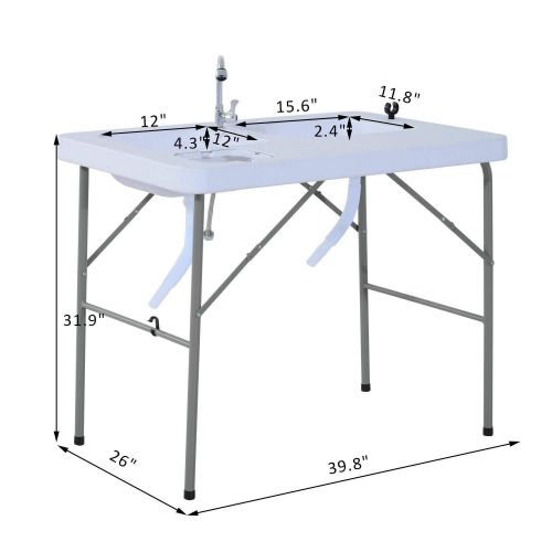  Kotulas White 2-in-1 HDPE Portable Outdoor Camping BBQ Dish Fish Foldable Cleaning Cutting Table w/Faucet & Sink with Ebook