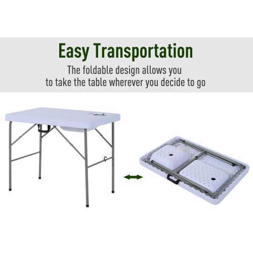  Kotulas White 2-in-1 HDPE Portable Outdoor Camping BBQ Dish Fish Foldable Cleaning Cutting Table w/Faucet & Sink with Ebook