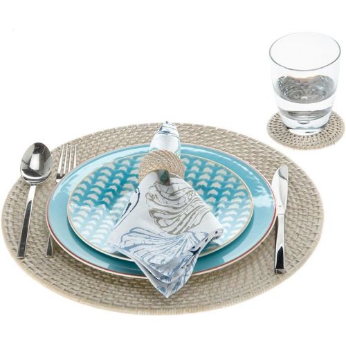  KOUBOO Laguna Round Rattan Placemat, 15, Whitewash