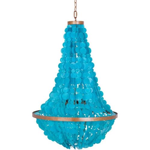  Kouboo KOUBOO 1050079 Manor Hand Cut Capiz Seashell Chandelier, 26 x 26 x 41, Turquoise Blue