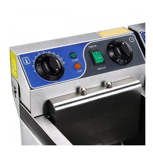  Koval Inc. 20L Dual Tank Stainless Steel Electric Deep Fryer with Drain