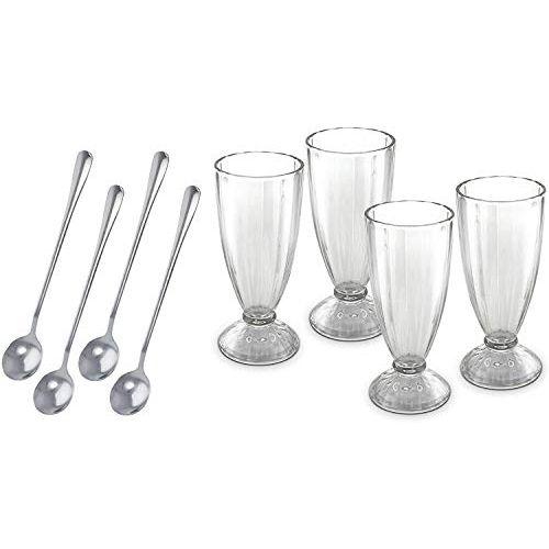  KOVOT Set Of 4 Old Fashioned Soda Glasses And Spoons - (4) 13-Ounce Classic Ice Cream Soda Glasses & (4) Metal Spoons: Kitchen & Dining