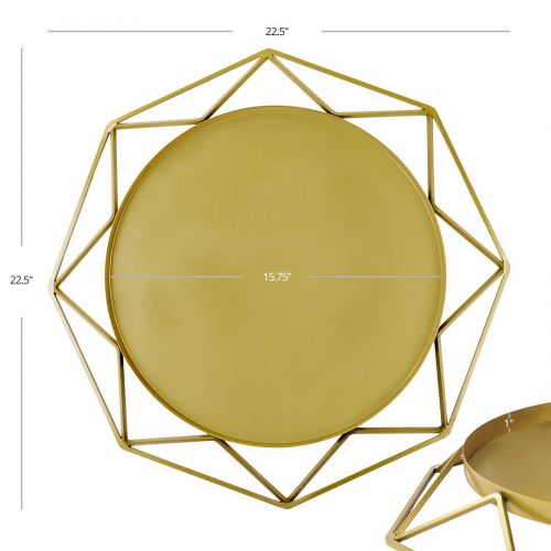  Koyal Wholesale Gold Geometric Metal Round Cake Stand, 15.75 Inch Round Modern Geo Large Tier Cake Stand