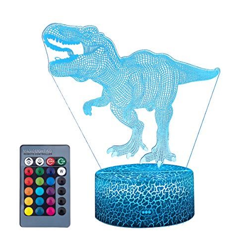  [아마존베스트]Koyya 3D Dinosaur Night Light Gift for Kids - 3D Led Illusion Lamp Three Pattern and 16 Colors Change Decor Lamp with Remote Control for Kids, Dinosaur Gifts for Children……