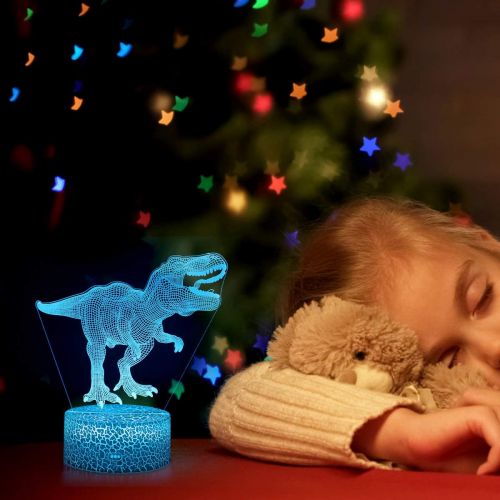  [아마존베스트]Koyya 3D Dinosaur Night Light Gift for Kids - 3D Led Illusion Lamp Three Pattern and 16 Colors Change Decor Lamp with Remote Control for Kids, Dinosaur Gifts for Children……