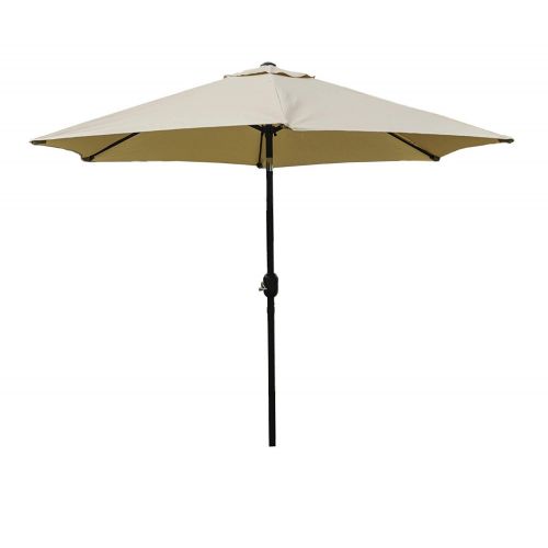  Kozyard 9 Feet Patio Outdoor Umbrella with Push Button to Crank, 100% Polyester, Steel Rib and Sturdy Aluminum Pole in Bronze Finish(Beige)