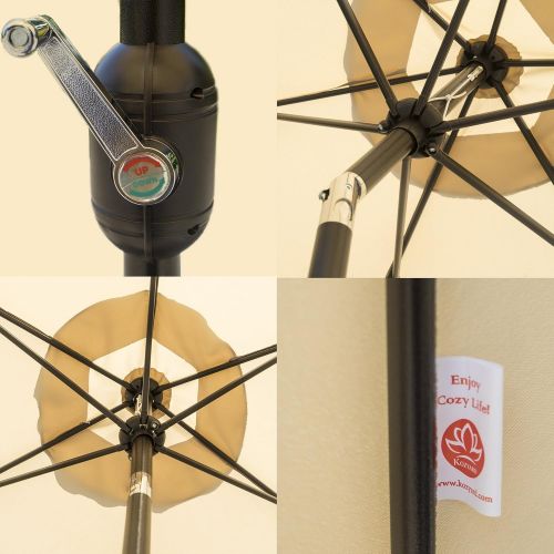  Kozyard 9 Feet Patio Outdoor Umbrella with Push Button to Crank, 100% Polyester, Steel Rib and Sturdy Aluminum Pole in Bronze Finish(Beige)