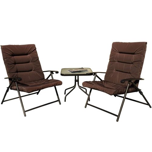  Kozyard Elsa 3 Pieces Outdoor Patio Furniture Padded Folding Bistro-Sets for Yard, Patio, Deck or Backyard(Dark Brown)