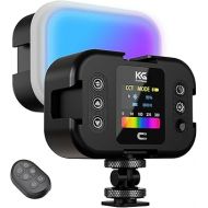 RGB Video Light, Rechargeable LED On-Camera Light with Soft Box, Adjustable Hue & Brightness, 2000mAh, 4 Cold Shoe Slots, 1/4