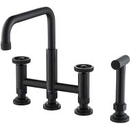 KRAUS Urbix Industrial Bridge Kitchen Faucet with Side Sprayer in Matte Black, KPF-3125MB