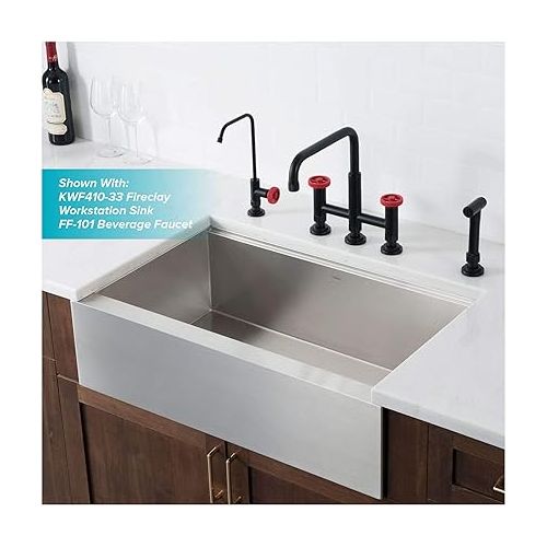  KRAUS Urbix Industrial Bridge Kitchen Faucet with Side Sprayer in Matte Black, KPF-3125MB