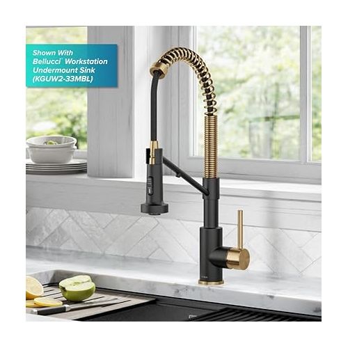  KRAUS Bolden 2-in-1 Commercial Style Pull-Down Single Handle Water Filter Kitchen Faucet for Reverse Osmosis or Water Filtration System in Brushed Brass/Matte Black, KFF-1610BBMB