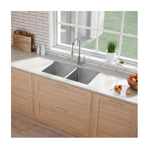  Kraus Standard PRO 33-inch 16 Gauge Undermount 50/50 Double Bowl Stainless Steel Kitchen Sink, KHU102-33