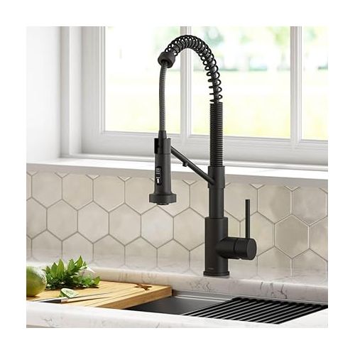  KRAUS Bolden 2-in-1 Commercial Style Pull-Down Single Handle Water Filter Kitchen Faucet for Water Filtration System in Matte Black, KFF-1610MB