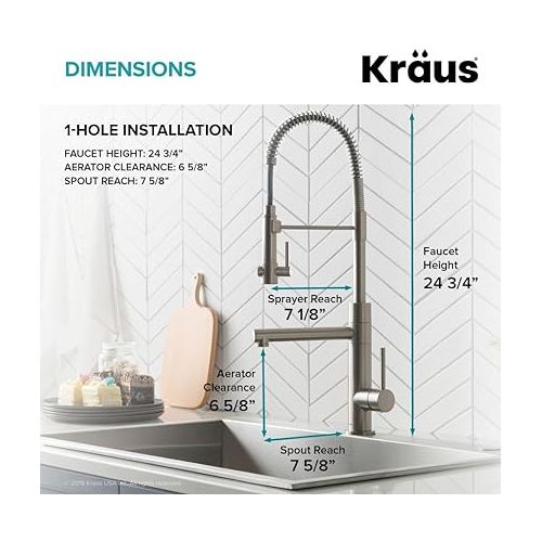  Kraus KPF-1603SFS Artec Pro Spot Free Stainless Steel Finish 2-Function Commercial Style Pre-Rinse Kitchen Faucet with Pull-Down Spring Spout and Pot Filler, 24.75 Inch