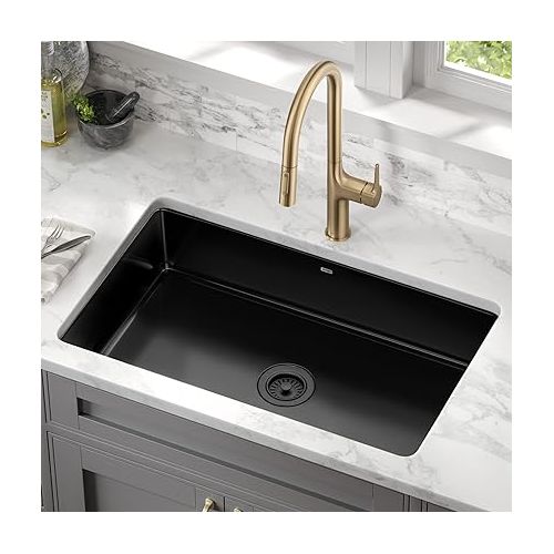  KRAUS Pintura 32-inch Porcelain Enameled Steel Undermount Single Bowl Kitchen Sink in White, KE1US32GWH