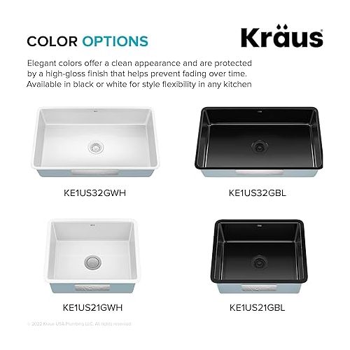  KRAUS Pintura 32-inch Porcelain Enameled Steel Undermount Single Bowl Kitchen Sink in White, KE1US32GWH