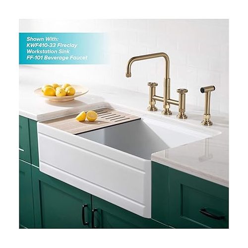 KRAUS Urbix Industrial Bridge Kitchen Faucet with Side Sprayer in Brushed Gold, KPF-3125BG