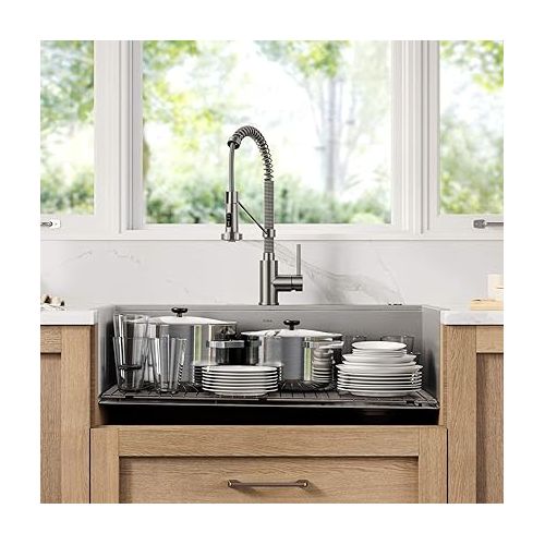  KRAUS KWT310-33/18 Kore Workstation 33-inch Drop-In 18 Gauge Single Bowl Stainless Steel Kitchen Sink with Integrated Ledge and Accessories