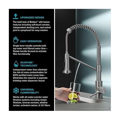  KRAUS Bolden 2-in-1 Commercial Style Pull-Down Single Handle Water Filter Kitchen Faucet for Water Filtration System in Chrome, KFF-1610CH