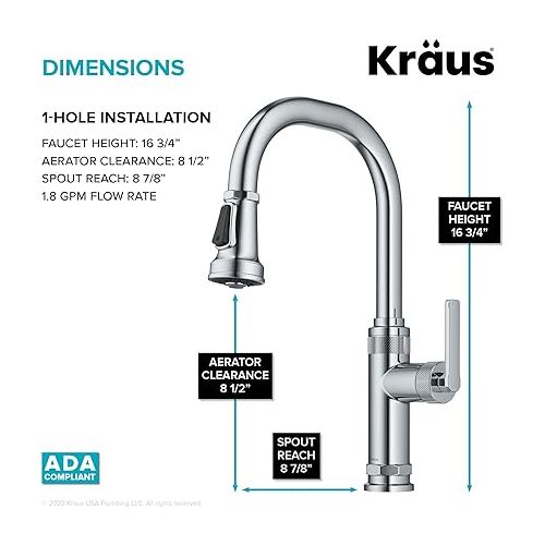  KRAUS Allyn Industrial Pull-Down Single Handle Kitchen Faucet in Chrome, KPF-4102CH