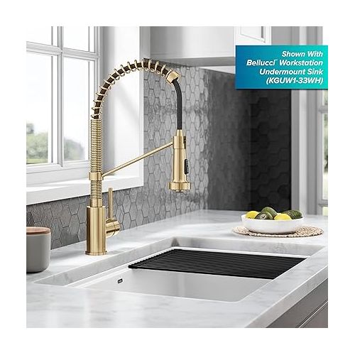  KRAUS Bolden Commercial Style Pull-Down Single Handle 18-Inch Kitchen Faucet in Brushed Brass, KPF-1610BB