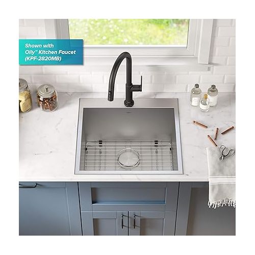  KRAUS Standart PRO 22-inch Drop-In Top Mount 16 Gauge Stainless Steel Single Bowl Laundry Utility Sink, KHT301-22L